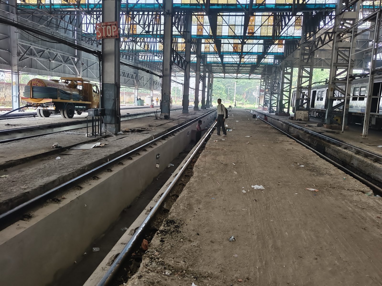 Drain clearing work alongside a railway line